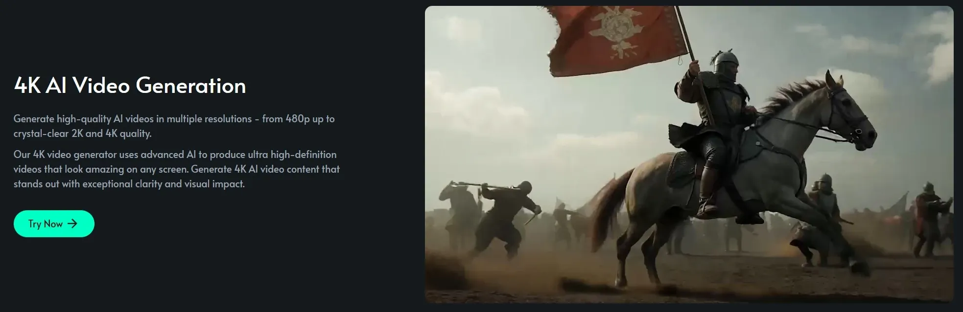 Vidéo 4K générée par l'IA d'une scène de bataille historique médiévale avec une qualité cinématographique