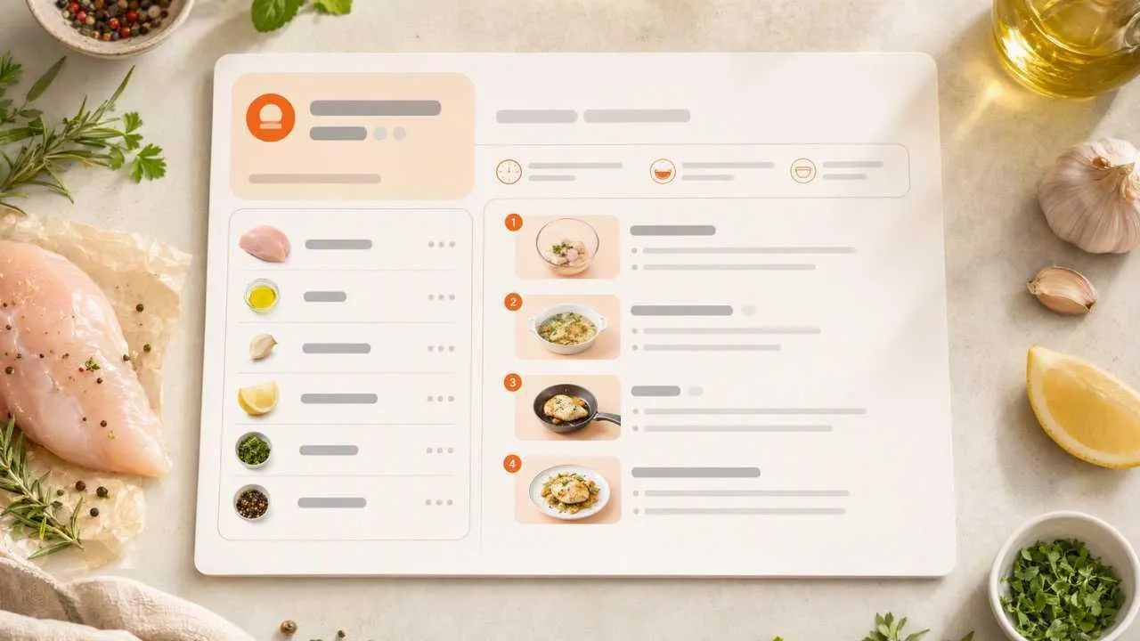 Ingredientes e instruções com uma hierarquia clara