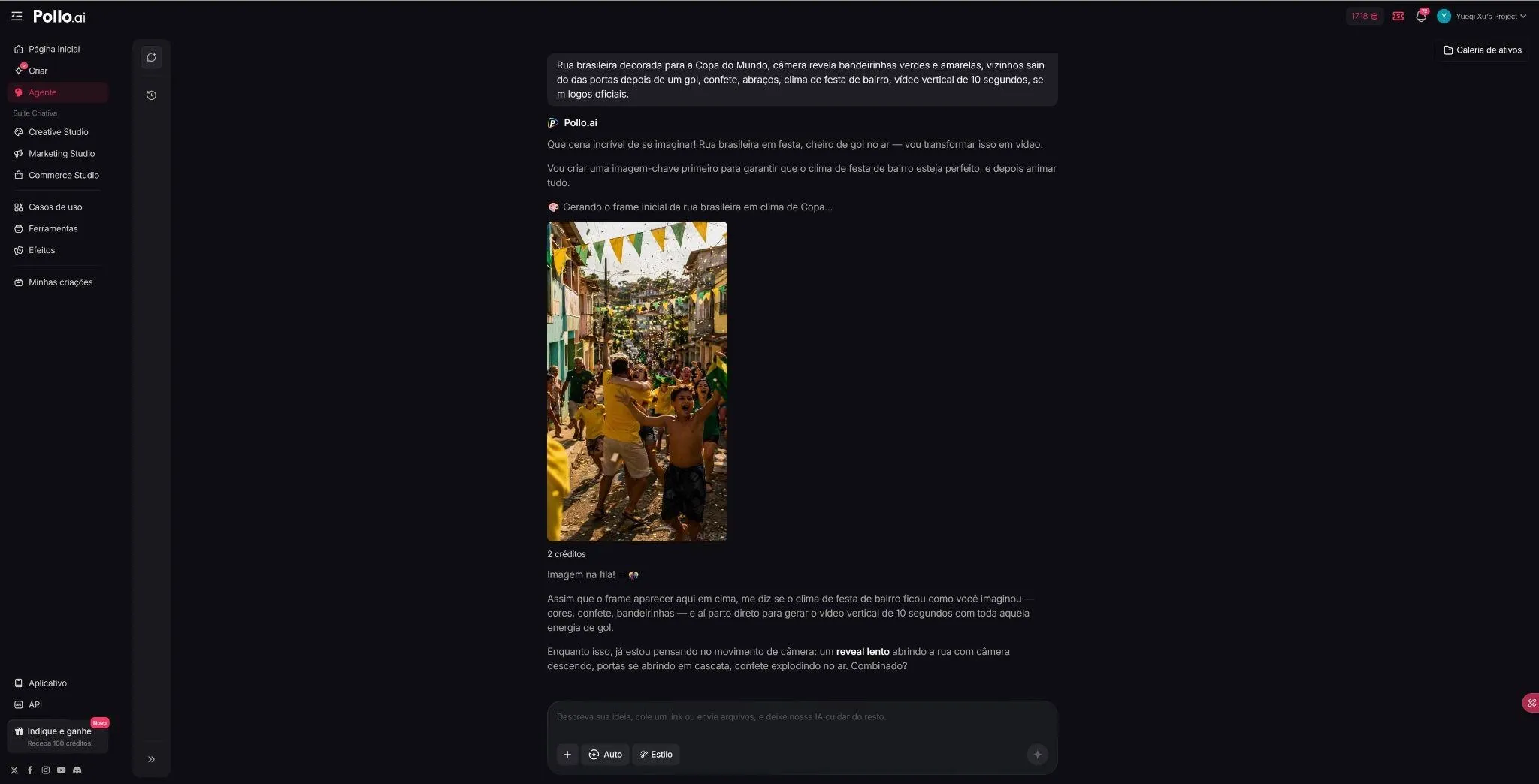 Pollo Agent criando imagem de torcida brasileira para vídeo da Copa