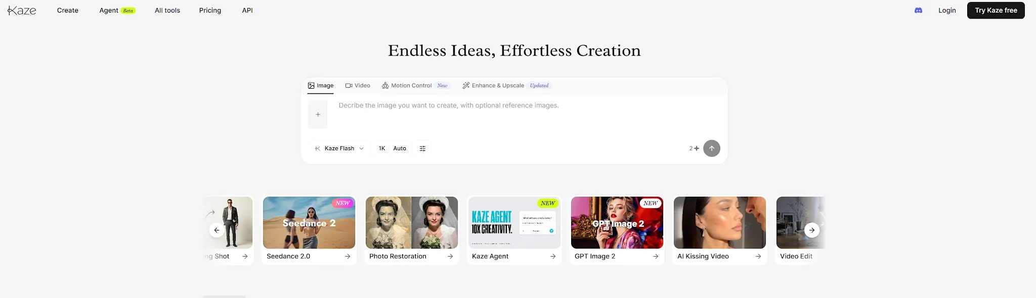 Un'interfaccia web che presenta strumenti per la creazione di immagini e video.