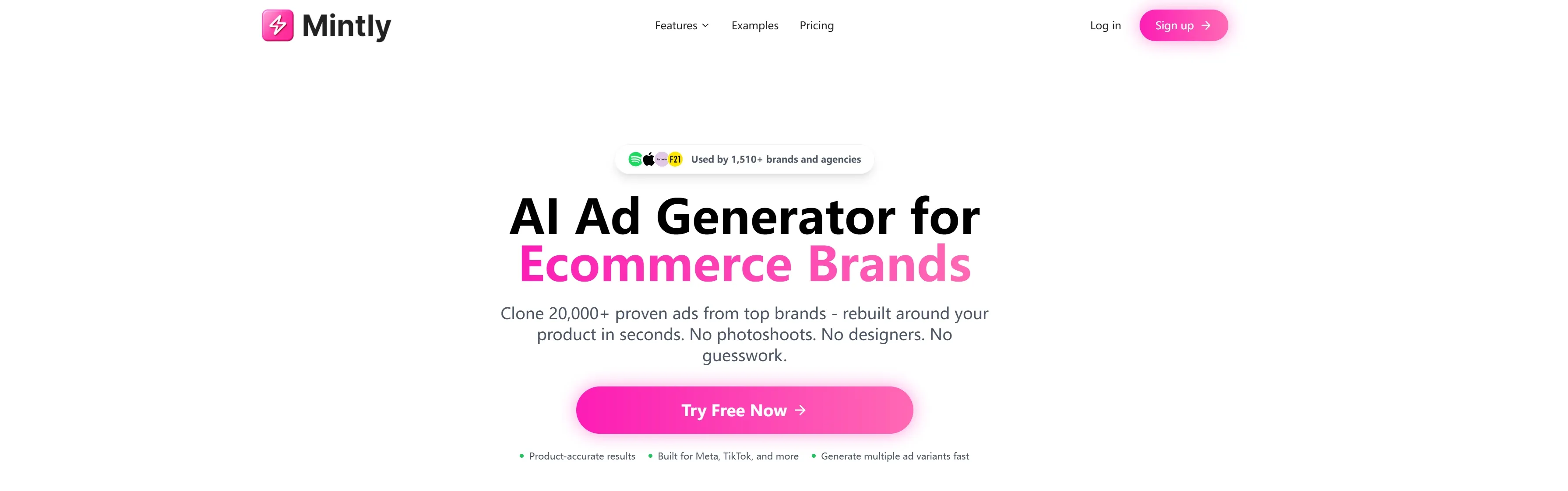 AI-advertentiegenerator voor e-commercemerken met functies en prijsdetails.