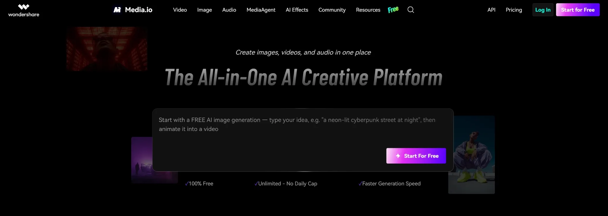 A promotional banner for an AI creative platform offering image and video generation.