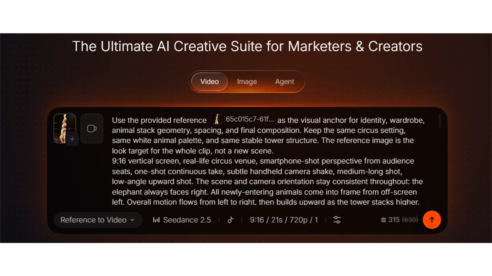 Text describing an AI creative suite for marketers and creators.