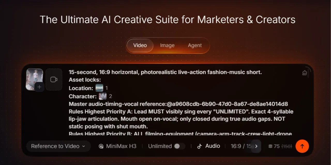 Text describing an AI creative suite for marketers and creators.