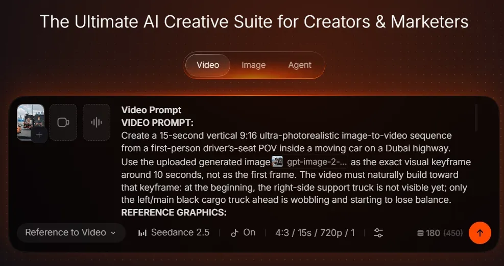 Text description of a video prompt for creating a driving scene in Dubai.