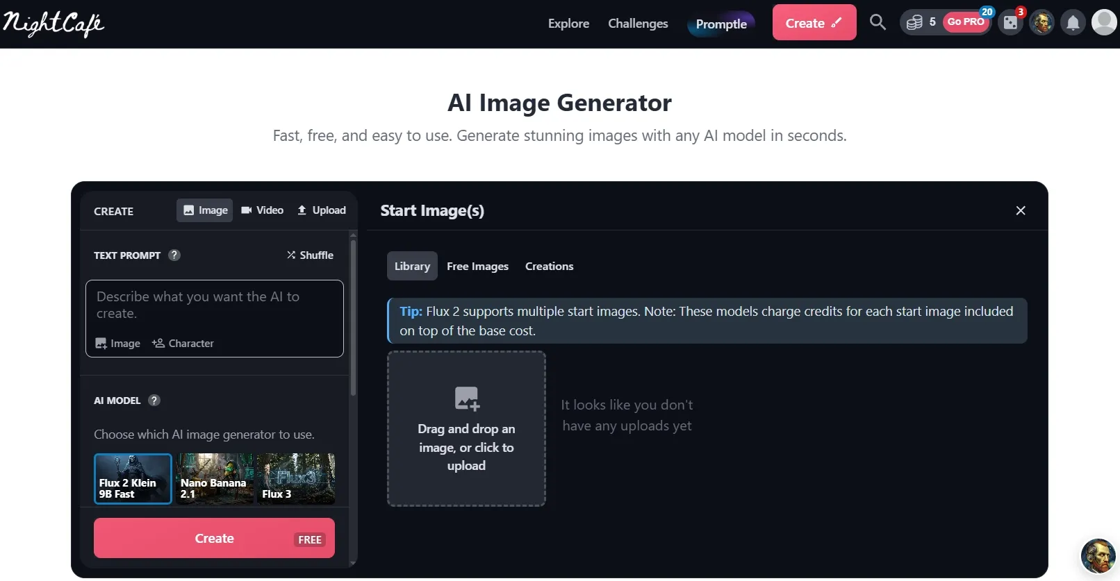 Interface utilisateur d'un générateur d'images IA avec options de création et de téléchargement d'images.