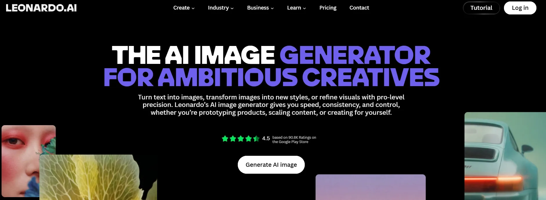 Promotional banner for Leonardo AI image generator with text and visuals.