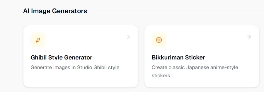 Deux options de générateur d’images IA: style Ghibli et sticker Bikkuriman.