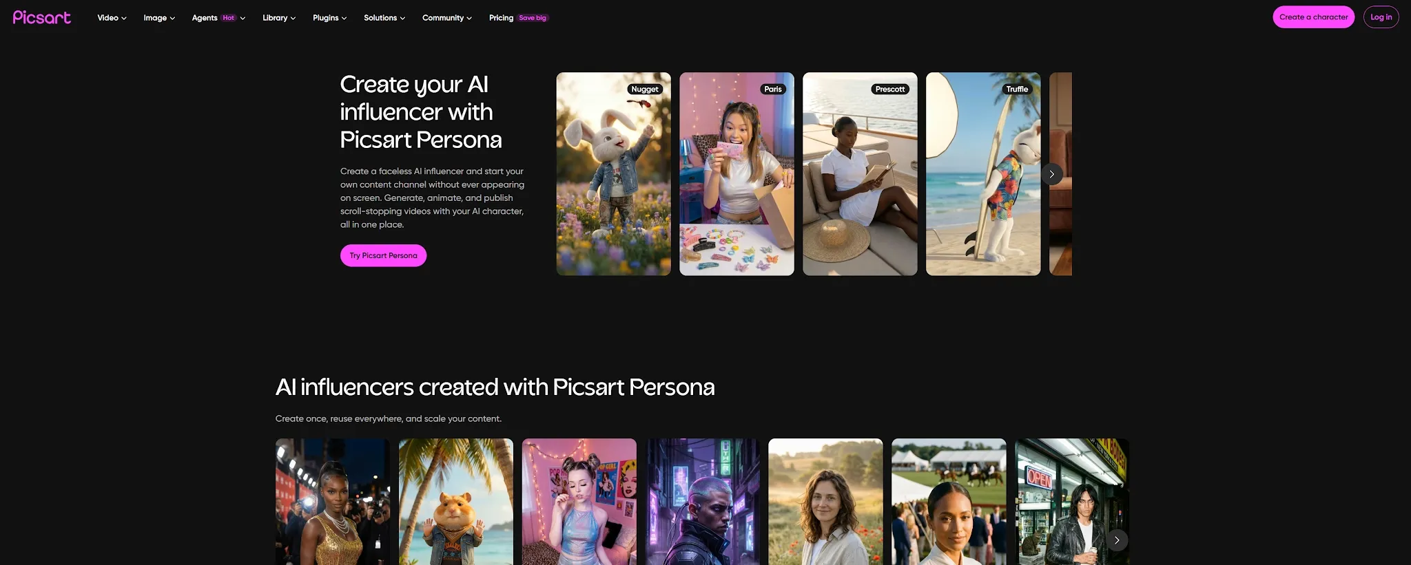 Présentation d'influenceurs IA créés avec Picsart Persona.
