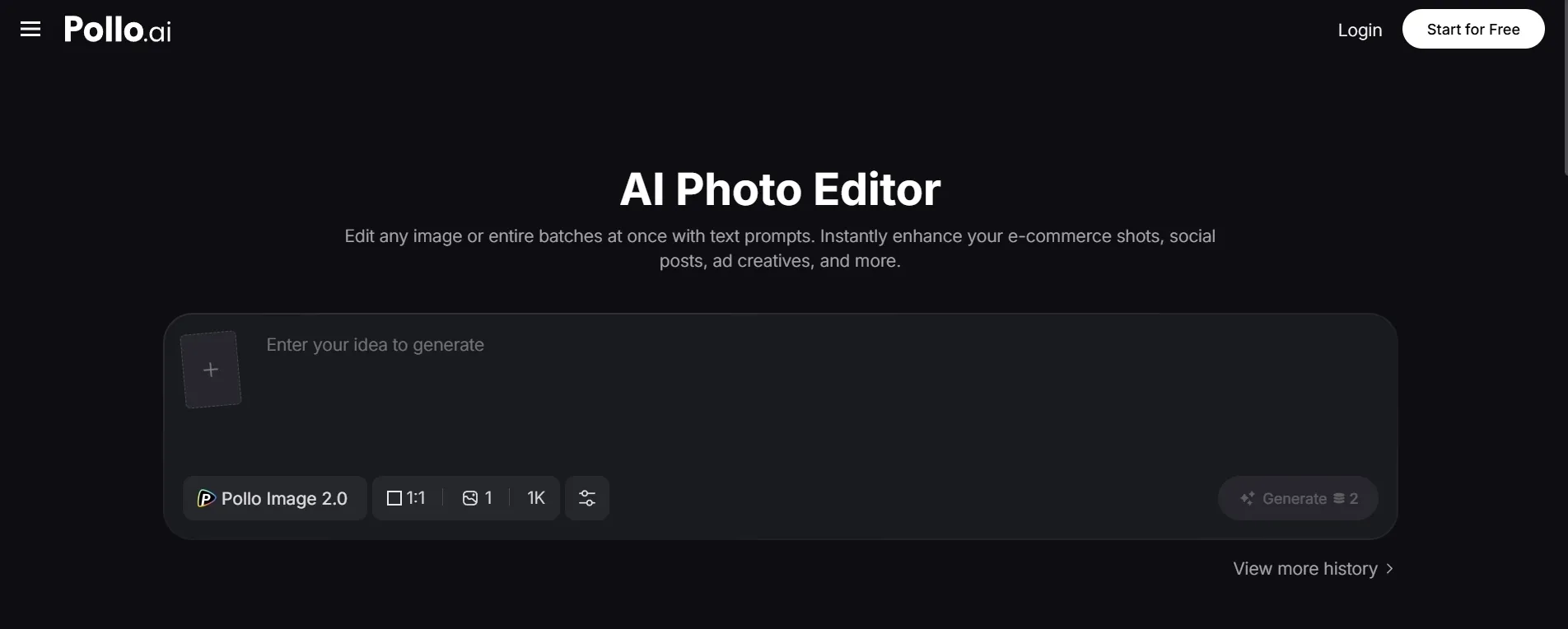 Interface of Pollo AI photo editor