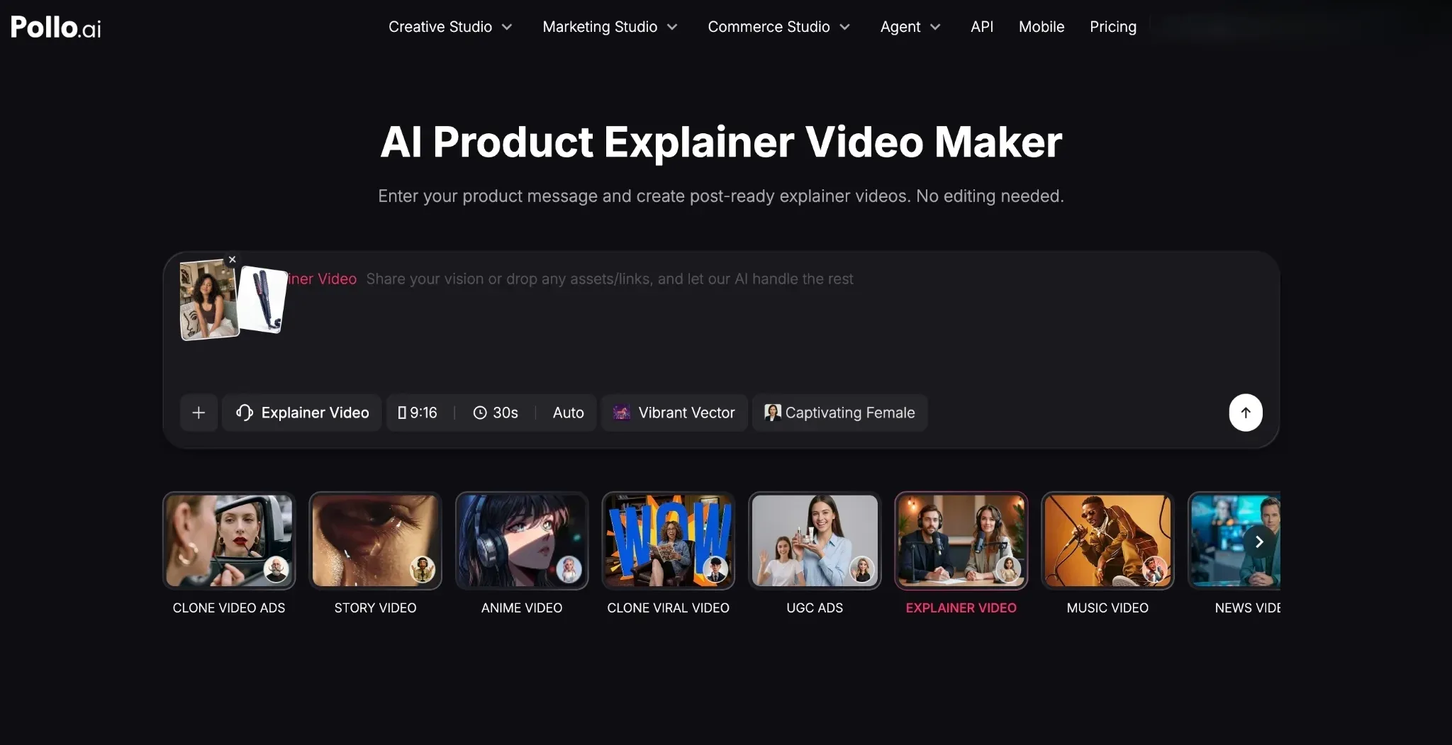 用于创建具有各种选项的 AI 生成解释视频的界面。