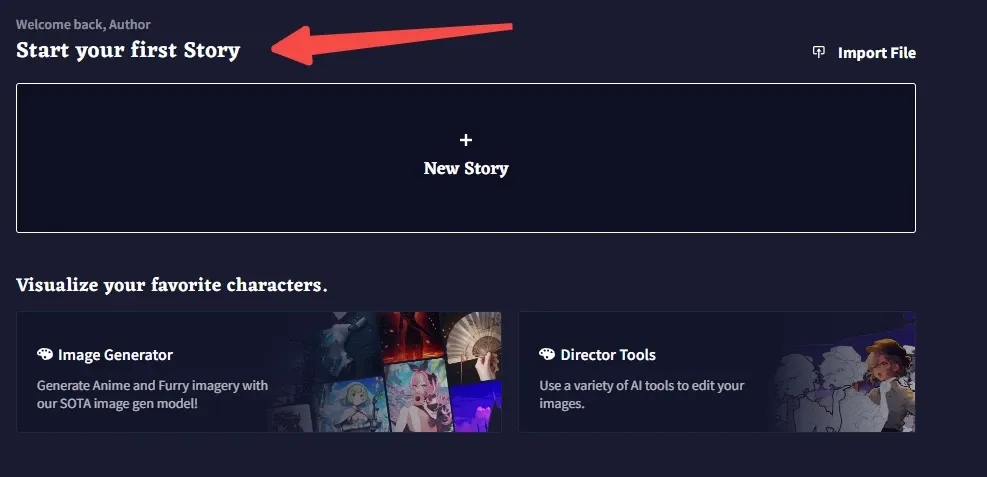 AI story creation platform homepage, supports new story creation, AI drawing and picture director editing tools