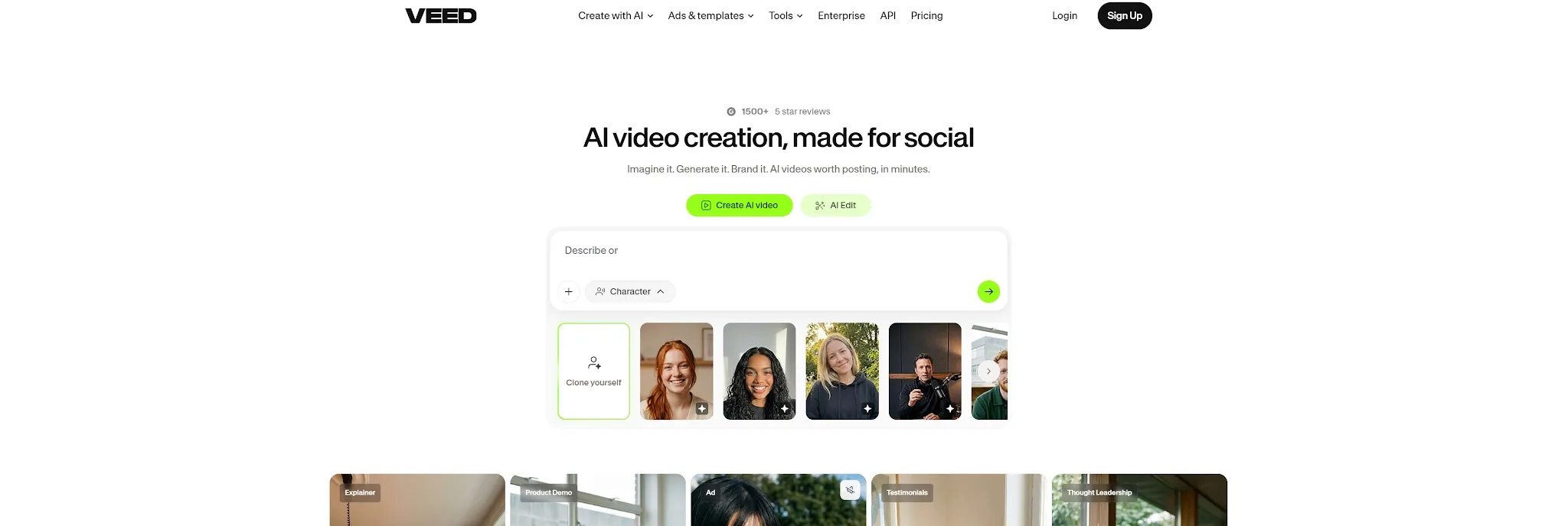 Un'interfaccia web per la creazione di video tramite intelligenza artificiale, con opzioni utente e selezione dei personaggi.