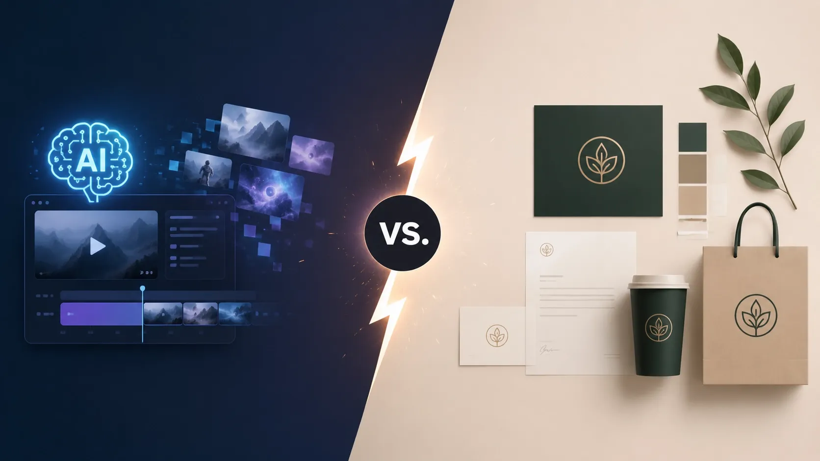 Gráfico comparativo entre la creación de vídeos con IA y los elementos de diseño de identidad de marca.