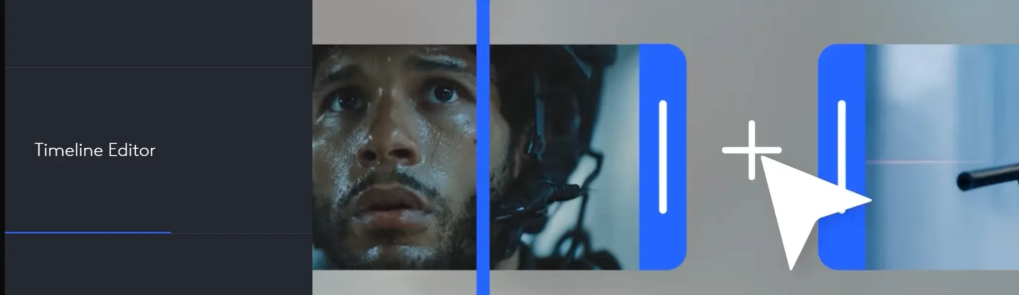 Interface de edição da linha do tempo do editor de vídeo AI, suportando arranjo, ajuste e visualização de clipes