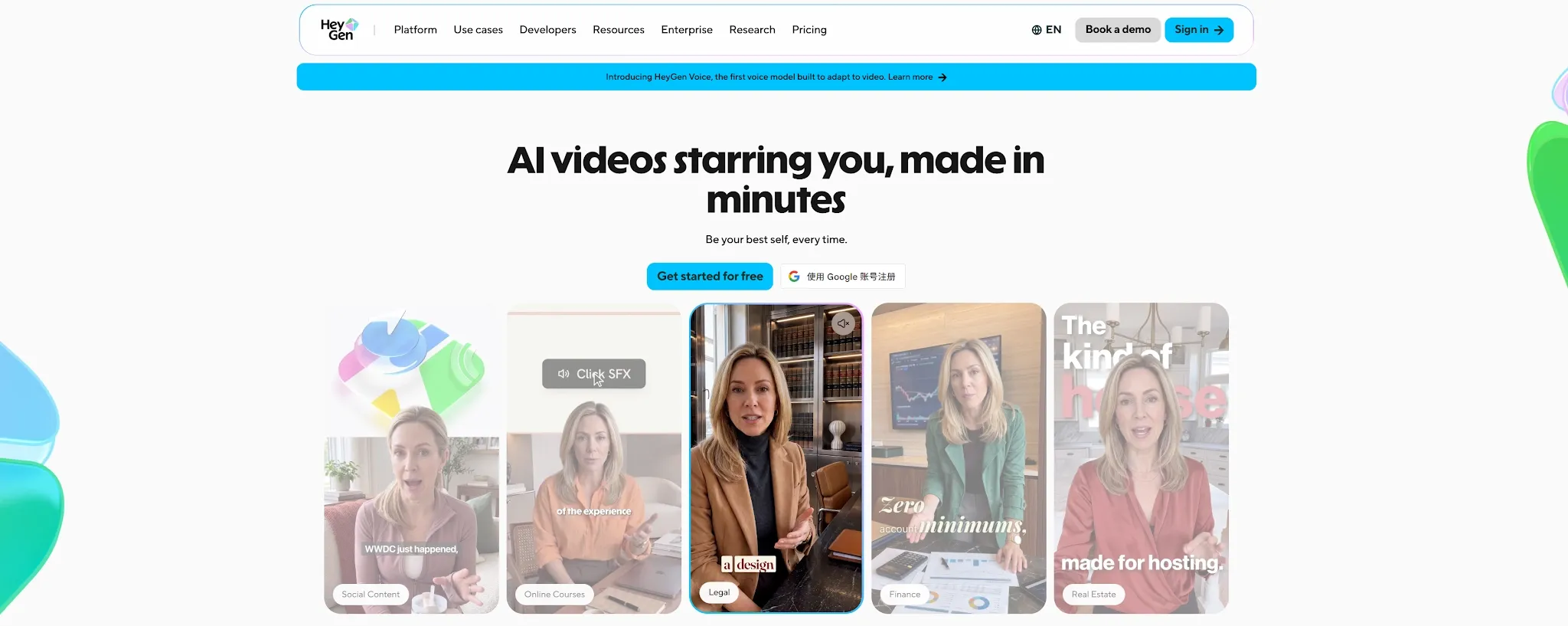 Una pagina web che illustra la creazione di video tramite intelligenza artificiale, con vari esempi video.