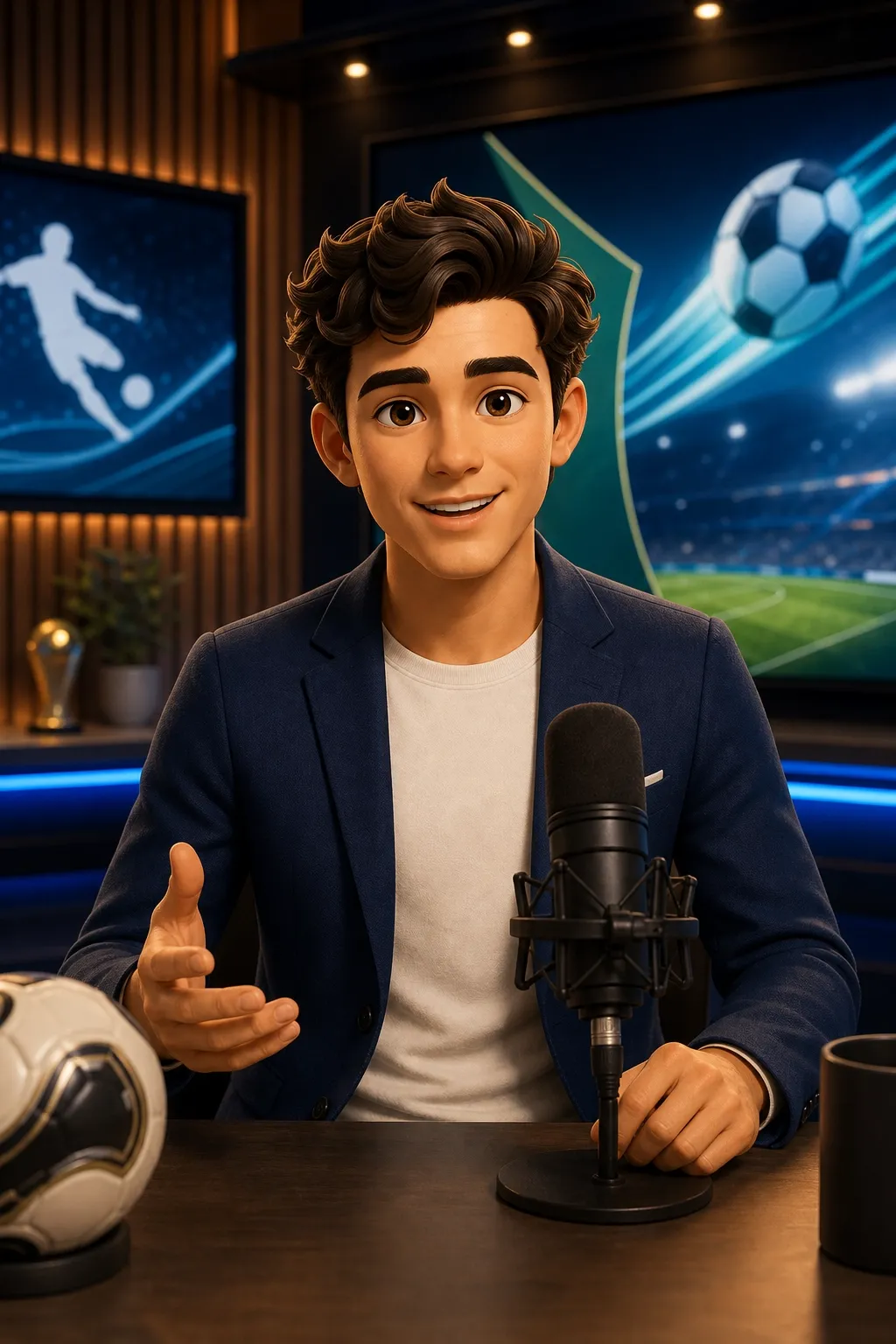 Avatar de IA presentando una campaña de fútbol para redes sociales