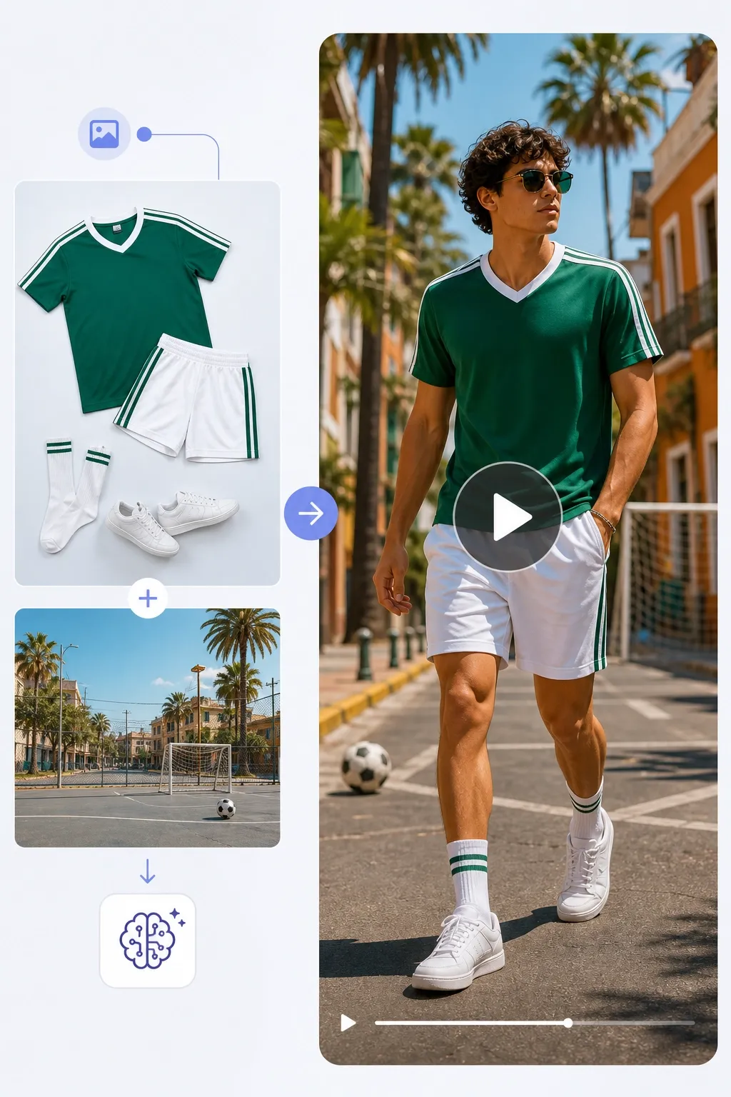 lujo de creación de anuncios de fútbol con IA a partir de una imagen de producto