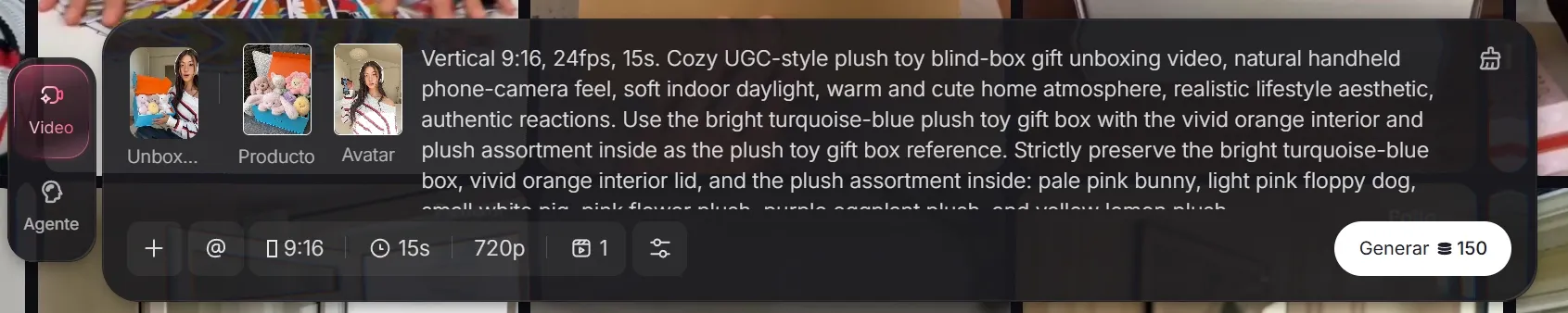 Alt: Subida de producto y avatar para crear un video de unboxing con IA en Pollo AI