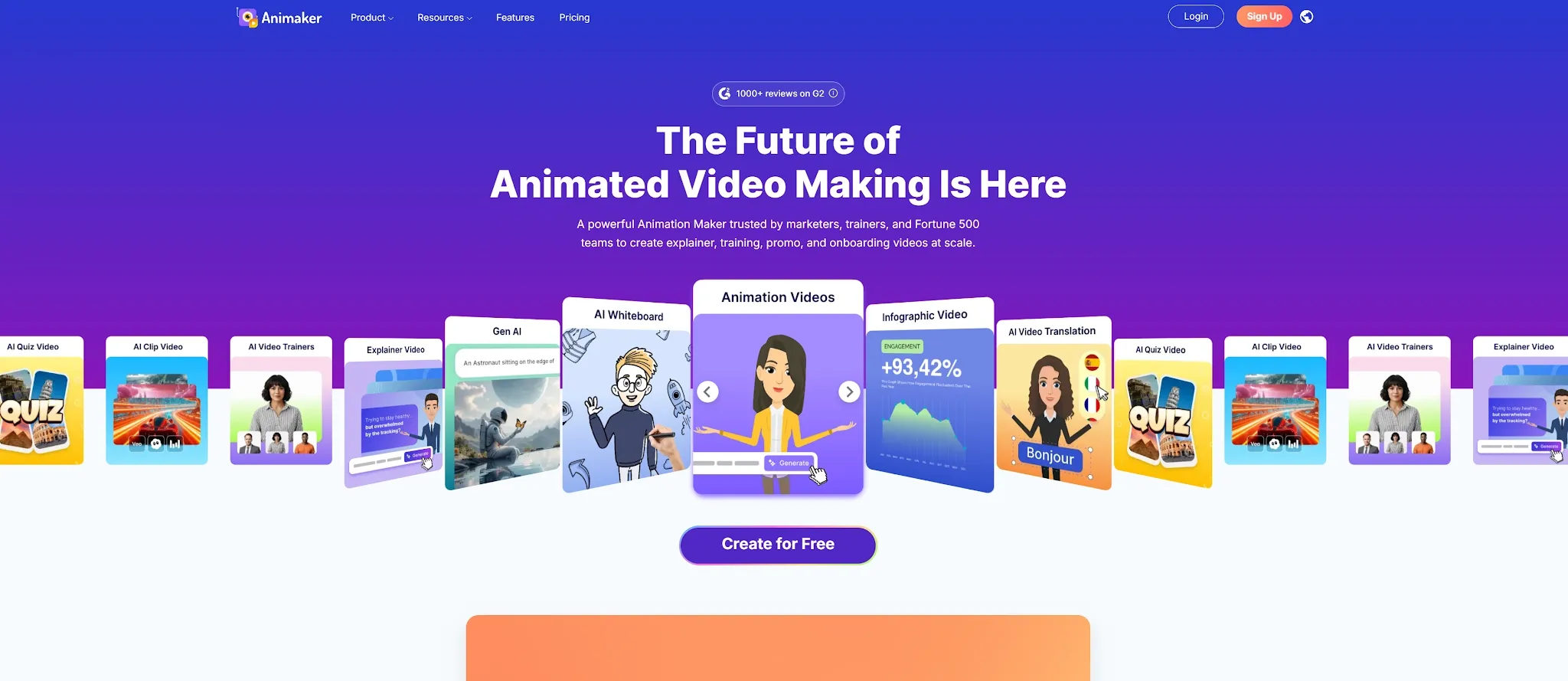 Homepage met tools en functies voor het maken van animatievideo’s.