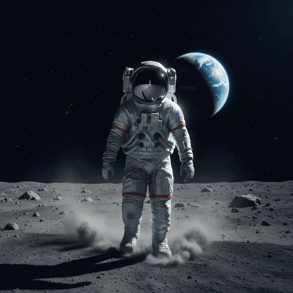 月面を歩く宇宙飛行士