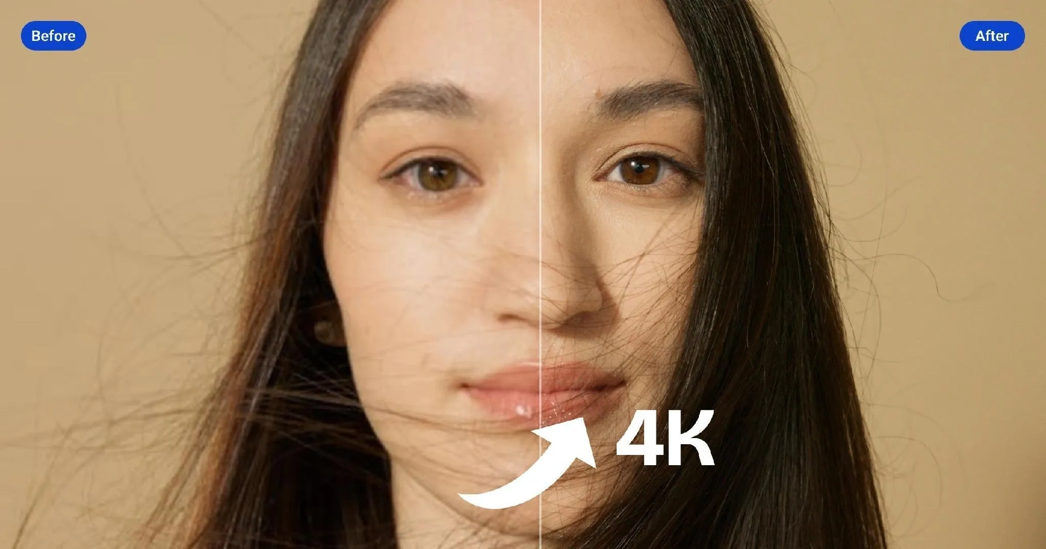 Comparaison avant/après de l’amélioration du visage avec Artguru.
