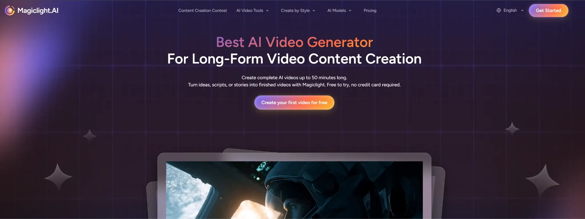 Promotional banner for an AI video generator service.