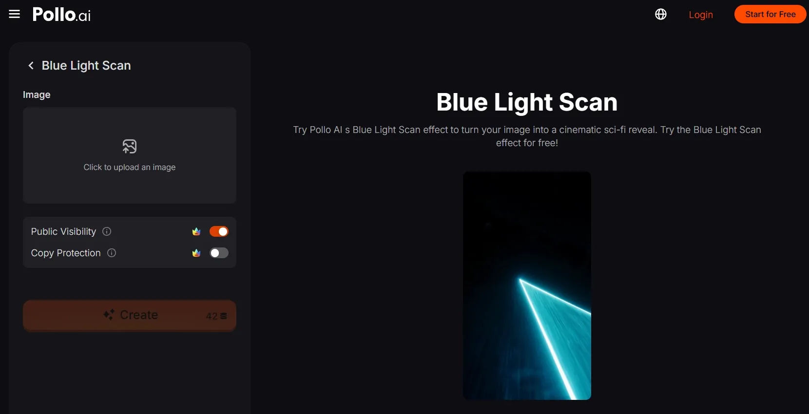 User interface for the Blue Light Scan effect on a dark background.