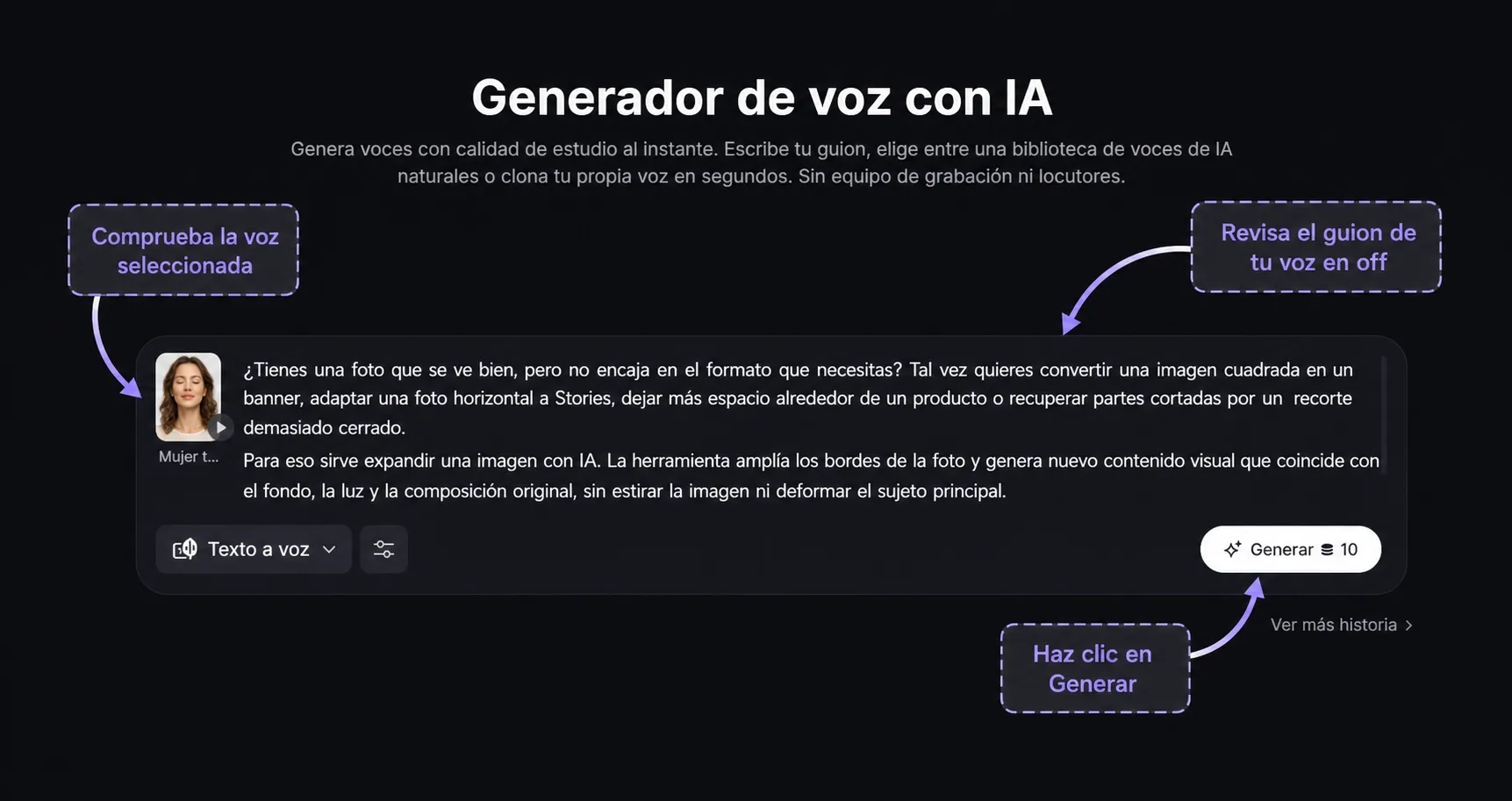 Botón para generar la voz en off con IA en Pollo AI