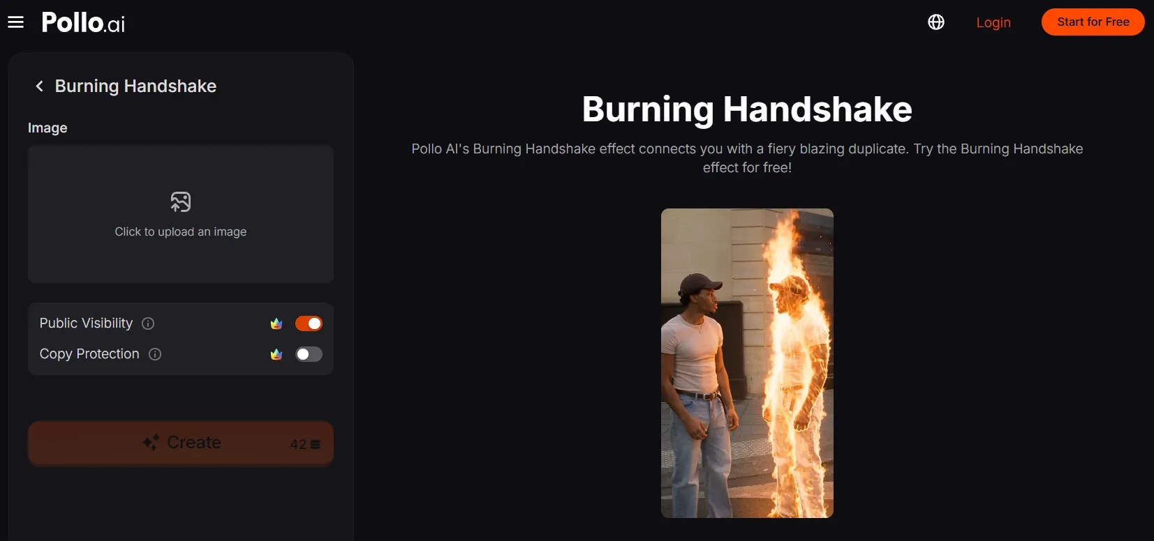 Two people interacting, one surrounded by flames in a creative visual effect.