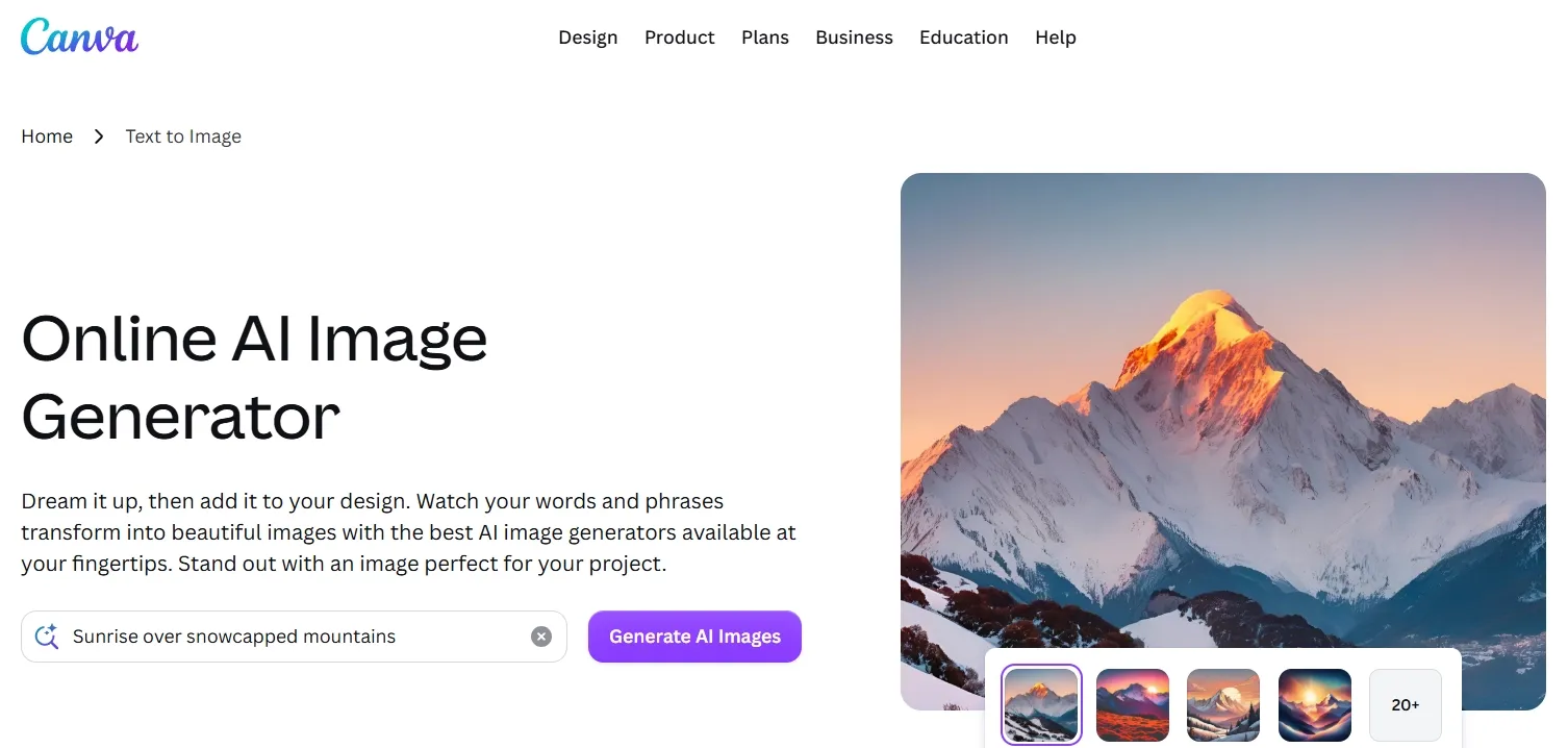 Interfaccia di intelligenza artificiale di Canva