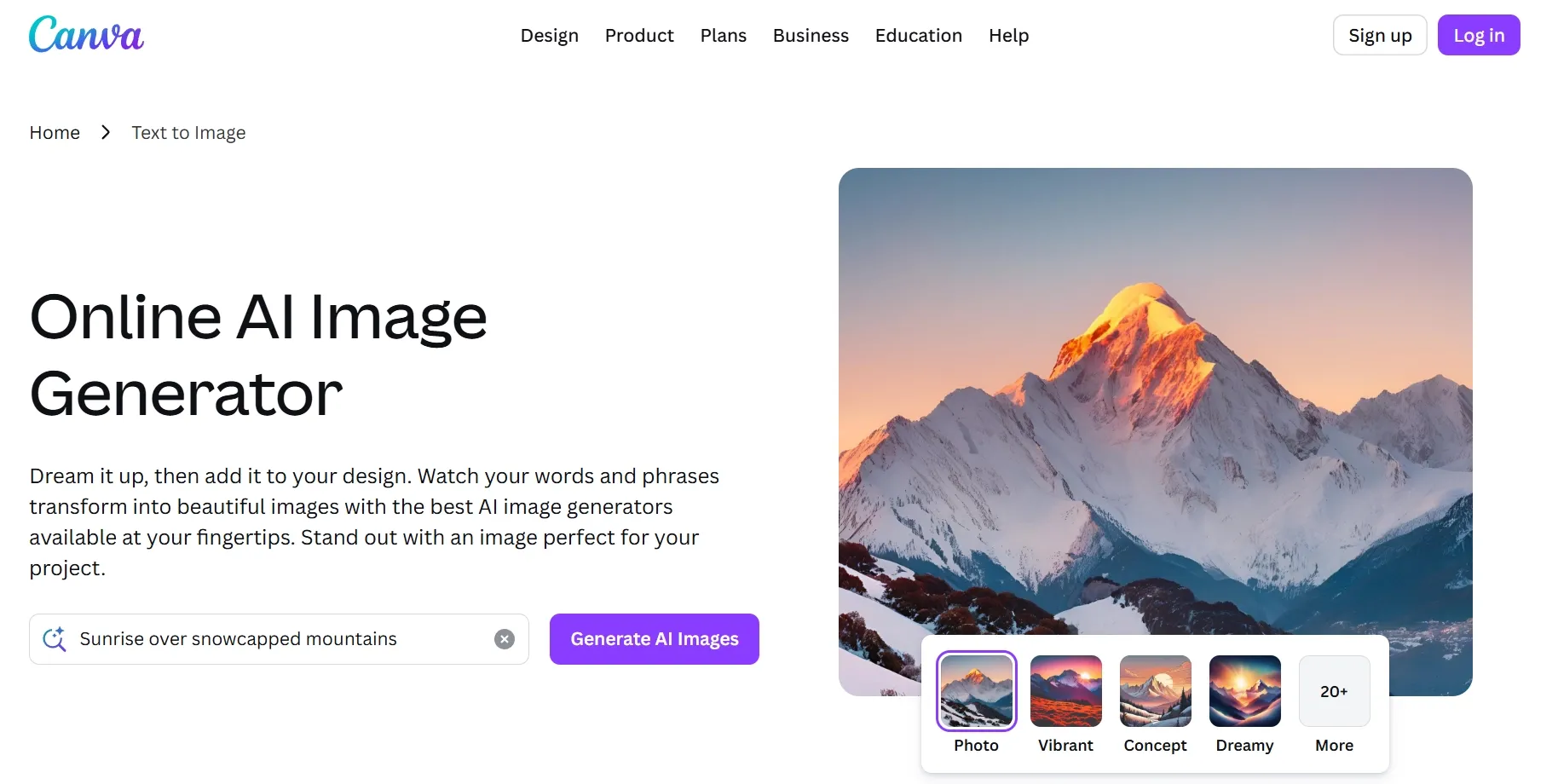 page du générateur d'images Canva AI