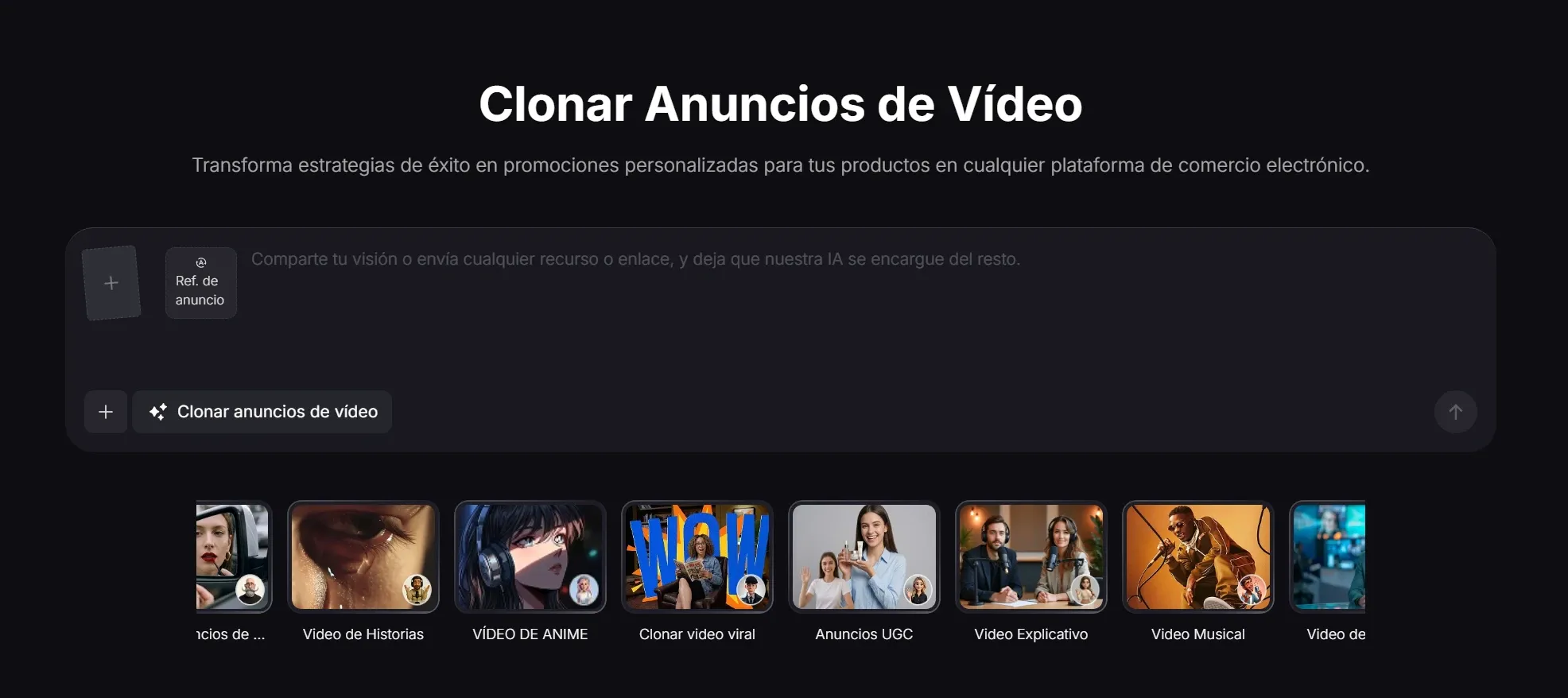 Captura de pantalla de clonar anuncios de video de Pollo AI