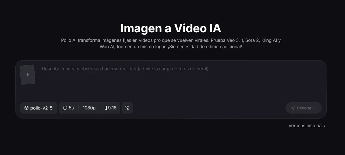 Captura de pantalla de imagen a video IA de Pollo AI
