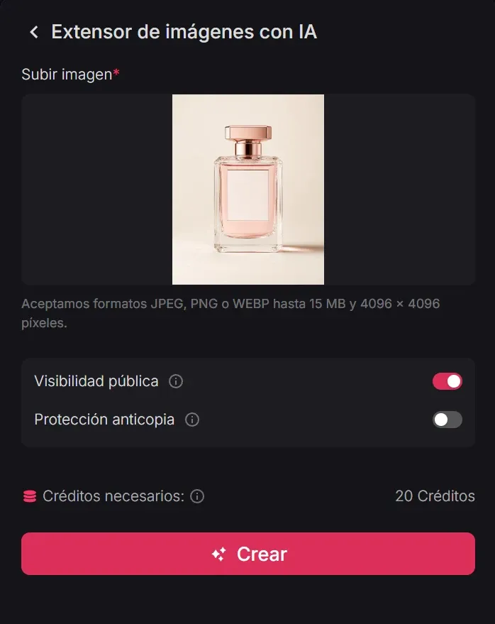 Captura de pantalla de subir imagen en el extensor de imágenes con IA de Pollo AI