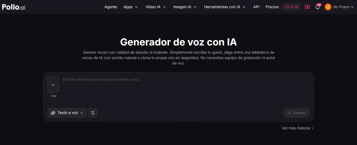 Captura de pantalla del generador de voz de Pollo AI