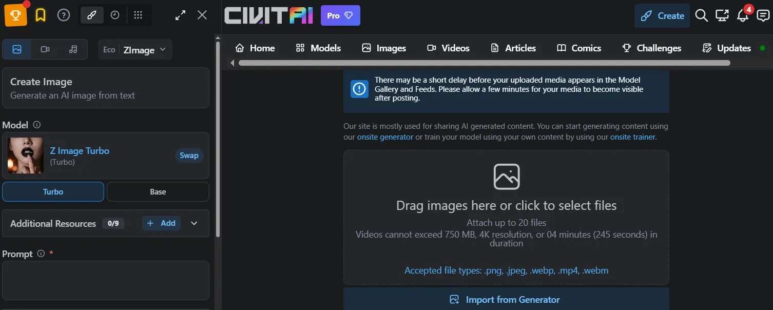 Interfaccia di intelligenza artificiale di Civitai