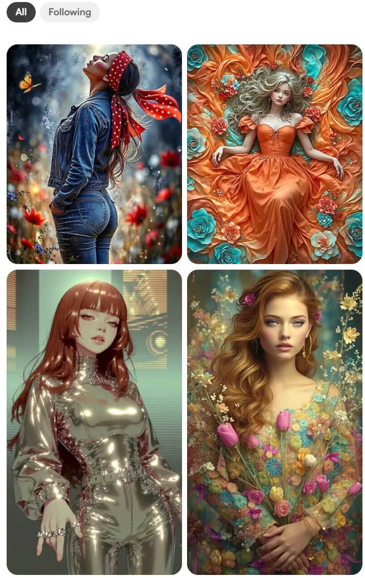 Community gallery showing diverse AI portraits and fantasy artworks