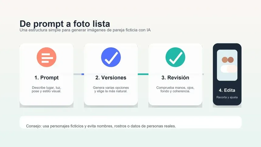 Consejos para crear fotos de novios falsos con IA de forma natural