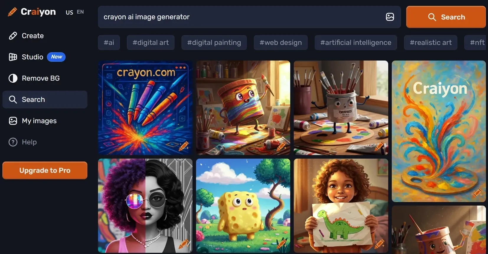 Page de recherche et de génération d'images Craiyon