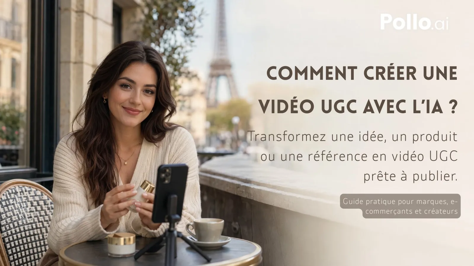 Créatrice de contenu filmant une vidéo UGC avec l’IA pour présenter un produit dans une ambiance lifestyle