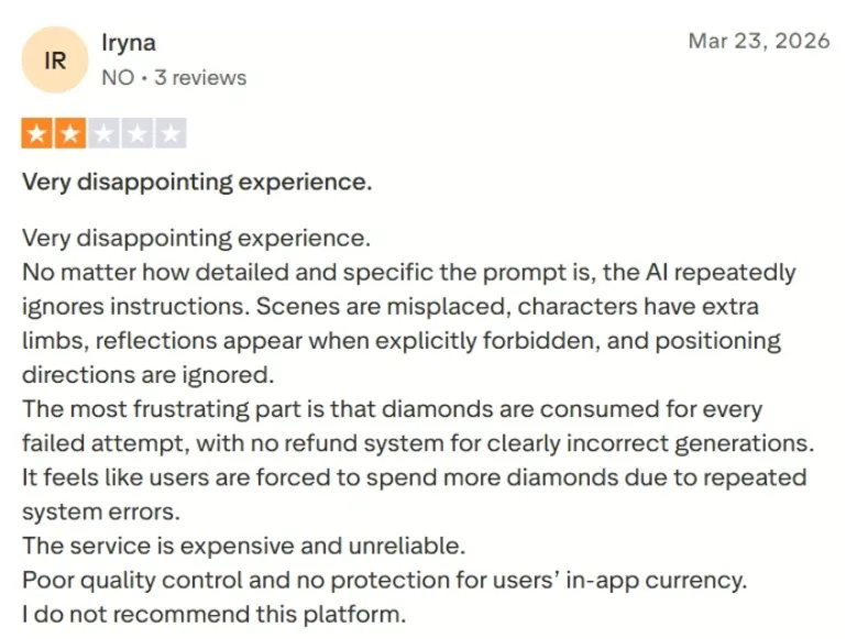 Los comentarios de uso de DeeVid AI en Trustpilot.