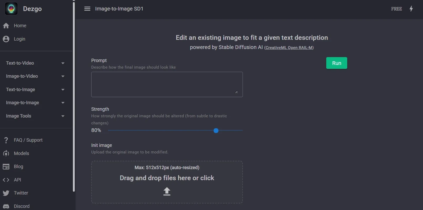 Interface utilisateur pour l'édition d'images avec options d'prompts et de réglage de l'intensité.