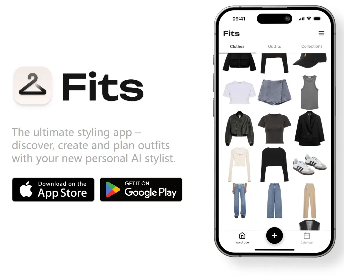 Die App zeigt verschiedene Kleidungsstücke zur Outfit-Planung mit einem persönlichen KI-Stylisten.