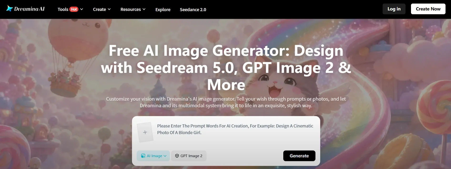 Dreamina AI image generator homepage