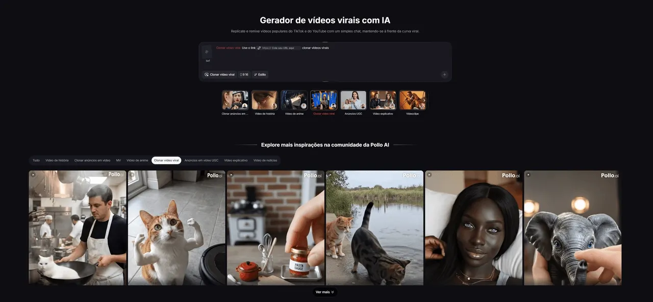 interface do gerador de vídeos virais do Pollo AI