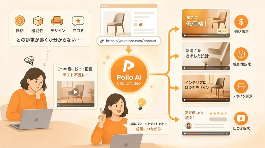 EC広告の多角テストで複数の訴求軸を比較する画面