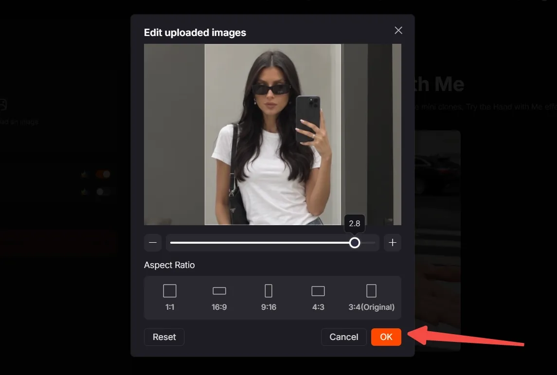 A person adjusts image settings on a photo editing interface.