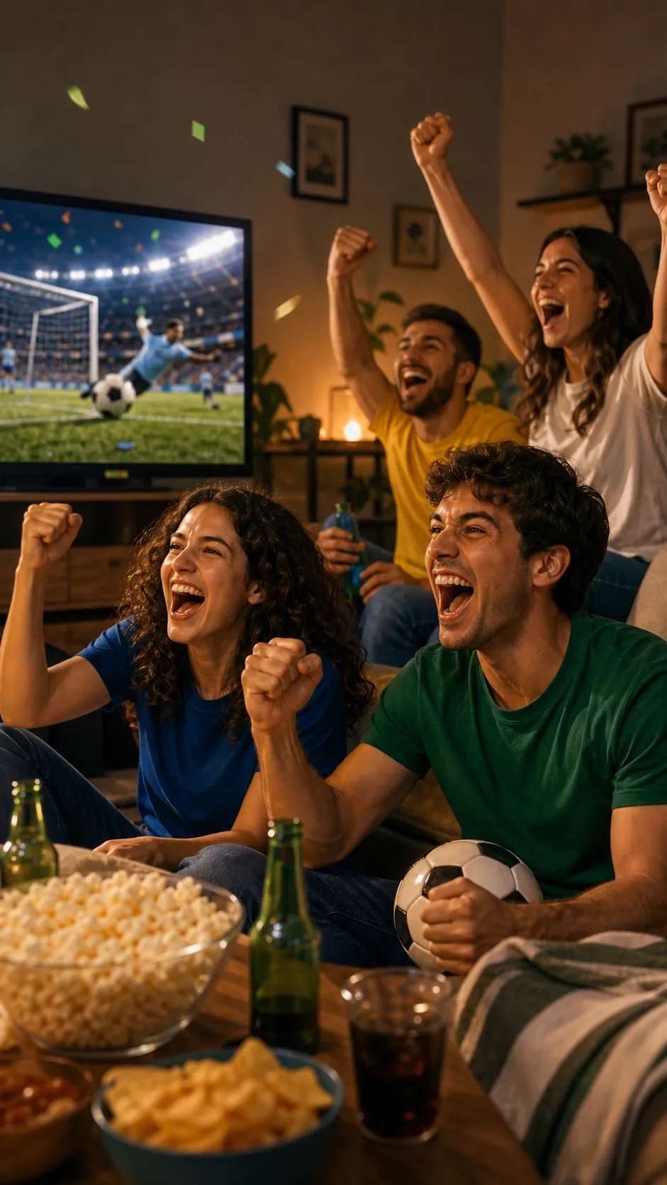 ejemplo de video con IA: fans ficticios celebrando un gol en casa