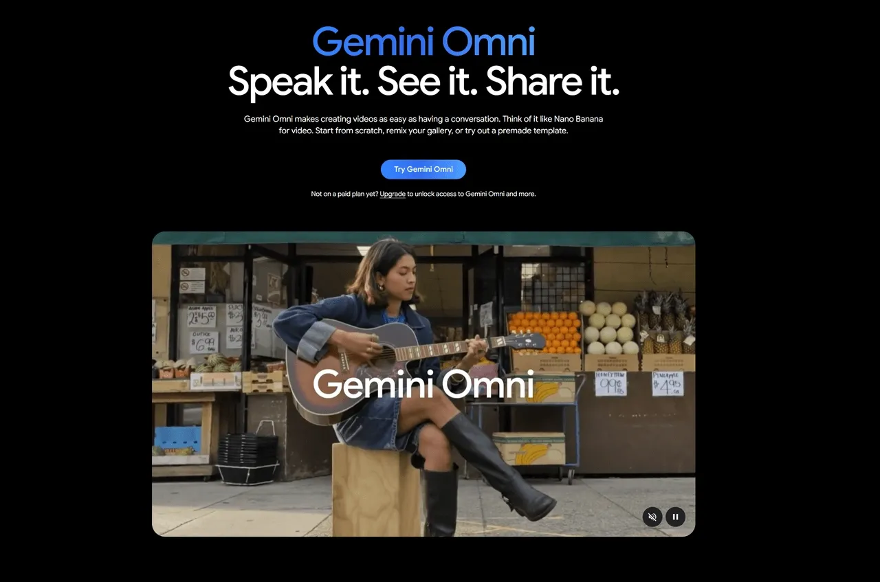página inicial do Gemini Omni